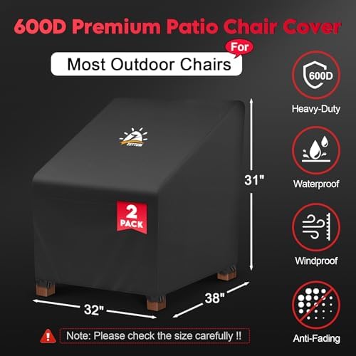Zettum Patio Chair Covers 2 Pack - 600D Outdoor Chair Cover Waterproof & Heavy Duty, Lawn Lounge Furniture Cover for Wicker, Swivel, Rocking, Single Sofa - 32 x 38 x 31 Inch - Image 2