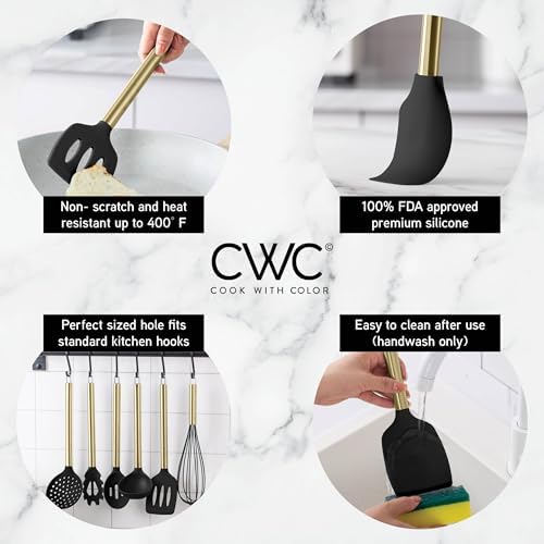 COOK WITH COLOR Silicone Cooking Utensils, Kitchen Utensil Set, Easy to Clean Silicone Kitchen Utensils, Cooking Utensils for Nonstick Cookware, Kitchen Gadgets Set with Holder, 11 Pieces - Image 3