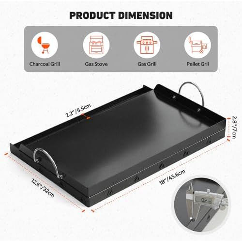 onlyfire Universal BBQ Griddle with Handles for Most Grills, 18" x 12.5" - Image 2