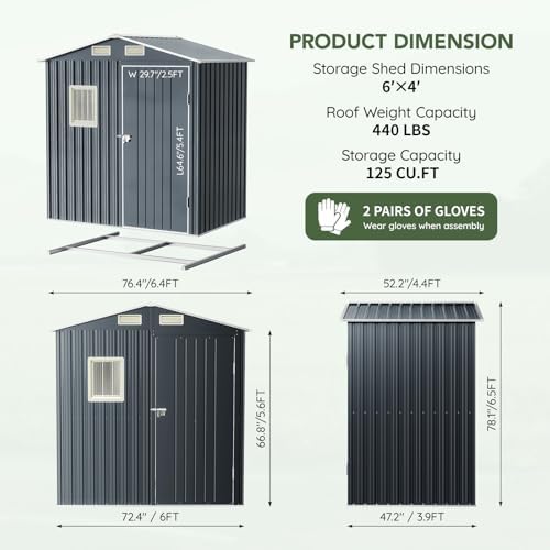 6 x 4 FT Metal Storage Shed for Backyard,Nightblue - Image 2