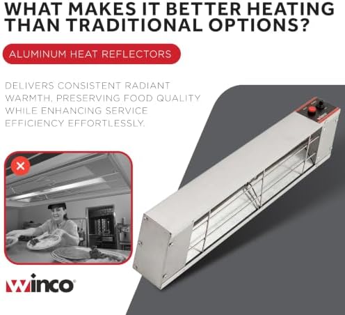 Winco 24" Silver Food Heat Lamp Strip Heater with Undermount Brackets - Image 7