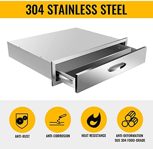 Outdoor Kitchen Drawers 30" W x 6.5" H x 23" D Built-in BBQ Drawer Stainless Steel Access Drawers for Outdoor Kitchen Island or Grill Station - Image 3