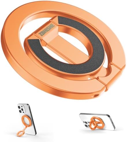 Magnetic Phone Ring for MagSafe Dual-Sided Magnetic Phone Grip Magnet Phone Stand Grip Compatible with iPhone 17/16/15/14/13 Pro Max Plus Mag Safe Accessory for Car Mounts (Orange) by ZBHISHEmagneticphonegrip