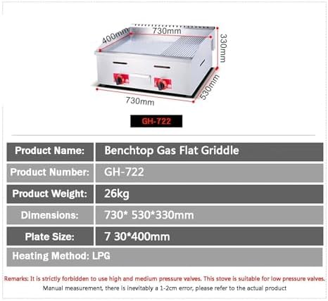 Gas Griddle LPG Commercial Stainless Steel Heavy Duty Restaurant Outdoor Griddle Gas Baking Plate Burger Grill Large Non-Stick Burners Flat Hot Plate and Can Cook for Medium to High Volumes(722) - Image 2