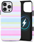 for iPhone 16 Pro Case, Magnetic Matte Frosted Dual-Layer Striped Phone Case for Women, Retro Aesthetic Cover Compatible with Mag Safe Accessories - Pastel Dream by YKCZL