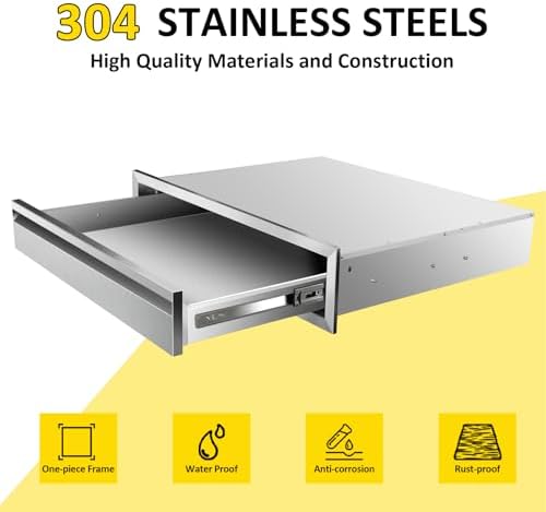 Outdoor Kitchen Drawers 24" W x 6.5"H x 23"D Single BBQ Drawers Stainless Steel Built-in Drawer for Outdoor Kitchen Island, Patio Grill Station - Image 3