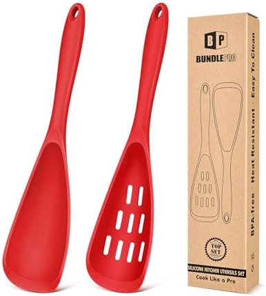 BUNDLEPRO Silicone Cooking Spoons for Nonstick Cookware, One-Piece, 2 Pack by BUNDLEPRO