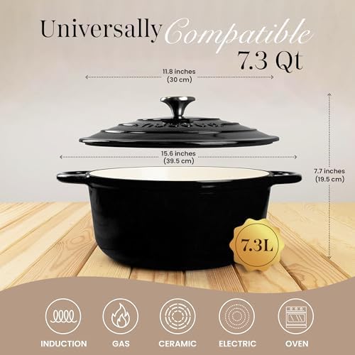 Cast Iron Dutch Oven with Lid-Non-Stick Ovenproof Enamelled Casserole Pot- Sturdy Dutch Oven Cookware - Black, 7.3- Quart, 30cm- by Nuovva - Image 2
