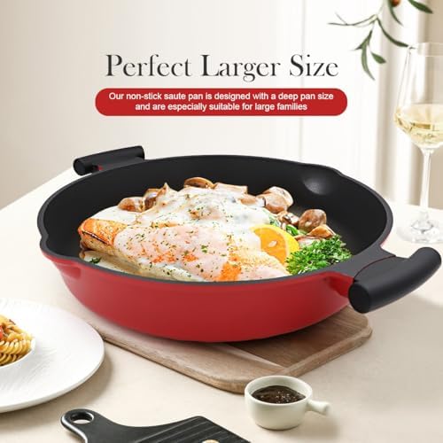 14 Inch Large Deep Frying Pan Skillet with Lid, Saute Pan Nonstick - Image 4