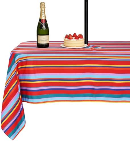 SquarePie Outdoor Tablecloth Rectangle with Umbrella Hole Waterproof Patio Table Cloth Spill Proof Wrinkle Free Table Cover for Spring Summer Picnic Garden Party, 52x70 Color Stripe by SquarePie