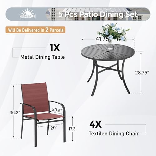SUNSHINE VALLEY 5pc Patio Dining Set, 42" Round Table & 4 Red Chairs - Image 3