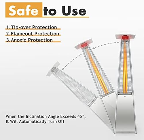 Tangkula 90-inch Outdoor Patio Heater, 42000 BTU Portable Outdoor Pyramid Propane Heater with Wheels, Quartz Glass Tube, Auto Shut Off Protection for Backyard, Garden - Image 6