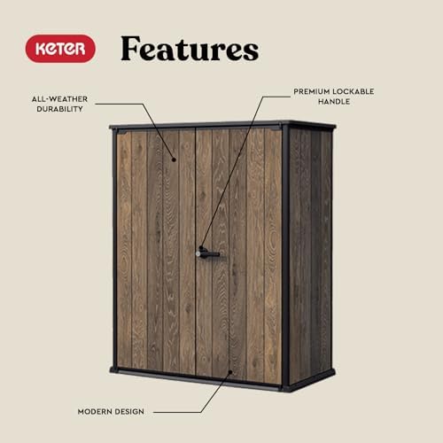 Signature Collection Vertical Outdoor Storage Shed, Weather-Resistant Resin Storage Cabinet with Double Doors & Heavy-Duty Floor, Walnut - Image 2