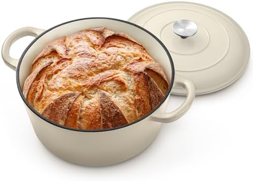 P&P CHEF 5QT Enameled Dutch Oven, Dutch Oven Pot for Bread Baking, Khaki by PPCHEF