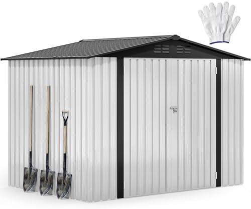 DWVO 7x5 ft Outdoor Storage Shed, Metal Waterproof w/Lockable Door - White by DWVO