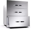 Stainless Steel Outdoor Kitchen 3-Drawer BBQ Drawer - Built-in, Flush Mount - 16Wx23Dx21H by OLIPIC