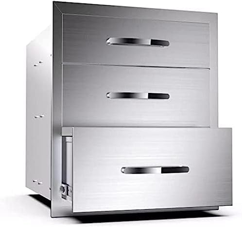 Stainless Steel Outdoor Kitchen 3-Drawer BBQ Drawer - Built-in, Flush Mount - 16Wx23Dx21H by OLIPIC