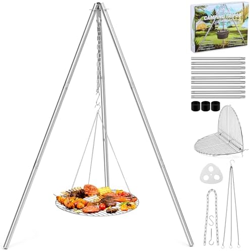 Joyfair Campfire Camping Tripod Grill Grate(17” Dia.), Stainless Steel by Joyfair