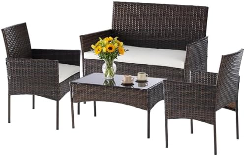 DUMOS 4-Piece Patio Furniture Set Outdoor Wicker Conversation, Brown by DumosLifestyle