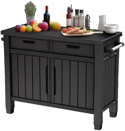 Outdoor Grill Table, Entertainment, and Storage Table with Drawers in Graphite Gray is a Versatile and Stylish Addition to Any Outdoor Space. by Unknown