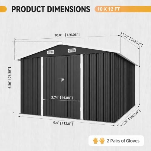 Aoxun 10x12FT Shed with Floor Galvanized Steel Outdoor Storage Shed Black - Image 2