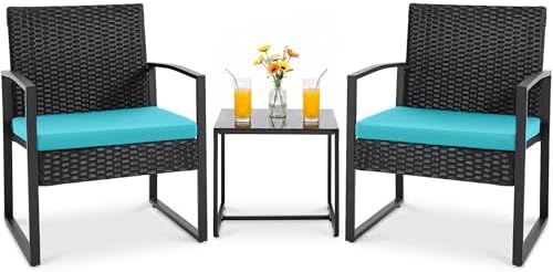 Flamaker 3 Pieces Patio Furniture Set Outdoor Wicker Bistro Chair (Blue) by Flamaker