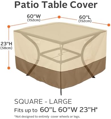 Classic Accessories Veranda Water-Resistant 60 Inch Square Patio Table Cover, Outdoor Table Cover Pebble/Bark/Earth - Image 3