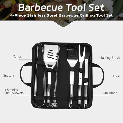 MAISON HUIS Small Charcoal Grill, Portable Tabletop BBQ Smoker for Outdoor Camping,Mini Grill with 9-Piece Stainless Steel Grill Tool Set for Tailgating Hiking Picnic (Green Kit) - Image 3