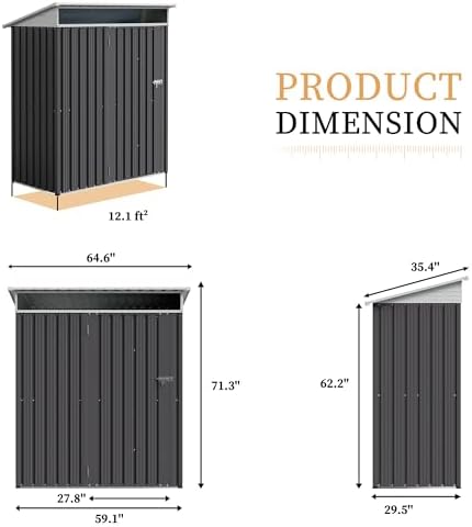 Vongrasig 5 x 3 x 6 FT Outdoor Storage Shed Clearance, Metal Garden Shed with Large Window and Lockable Door, Anti-Corrosion Waterproof Tool Shed for Backyard Patio, Lawn (Dark Gray) - Image 3
