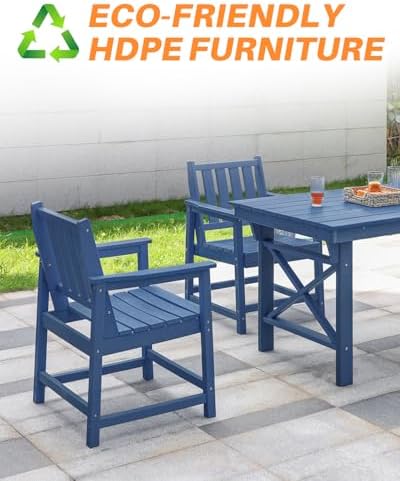 Patio Dining Chair Set of 2, HDPE Outdoor Dining Chair, Ergonomic HDPE Dining Chairs with Deep Seating, All Weather Outdoor Chairs Furniture for Backyard, Deck, Garden, Poolside, Navy - Image 5