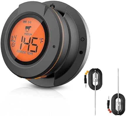 Bluetooth Grill Thermometer with LCD Display & App Alerts, 2 Meat Probes by Acesidn