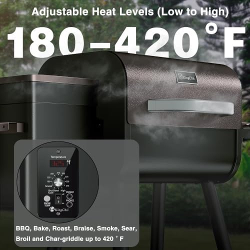 KingChii Electric Wood Pellet Grill & Smoker with Side Shelf, 456 SQ.IN Grill Capacity, 11LB Hopper, with PID Temperature Control (180-425°F) for Backyard Camping Bake and Roast, Brown - Image 7