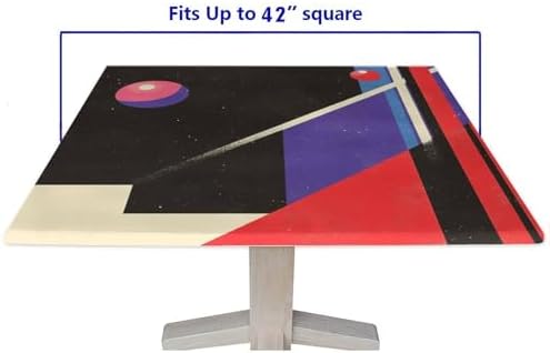 Fitted Square Tablecloth with Elastic Solid Color, Modern Minimalism Pattern Printed on Stain Resistant Bridge Table Covers, Use for Kitchen Balcony Cafe Dining, Fit for 42" x 42" Square Tables - Image 5