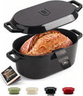 Kook Dutch Oven, For Sourdough Baking, Dual Handles, Enameled Cast Iron, includes Silicone Mat and Sourdough Guide, Dishwasher Safe, Oven safe 500F, 5 Qt, (Black) by Kook