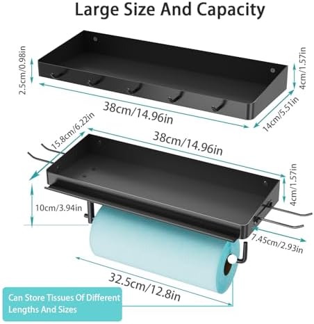 SUNTECH Garage Paper Towel Holder with 2 Shelves, Wall-Mount (Black) - Image 5