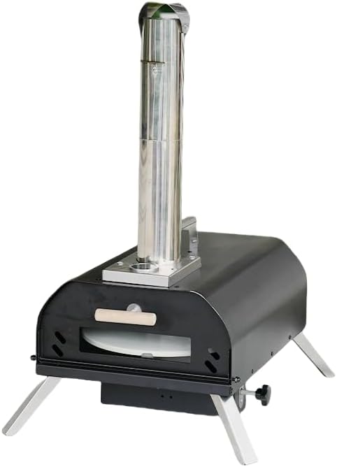 Outdoor Wood Pellet Pizza Oven, Pizza Maker with Rotating Pizza Stone, Built-in Thermometer, Foldable Legs, and Removable Chimney for Backyard, Camping, and BBQ (12" Manual Rotating Pellet Pizza Oven) by Unknown