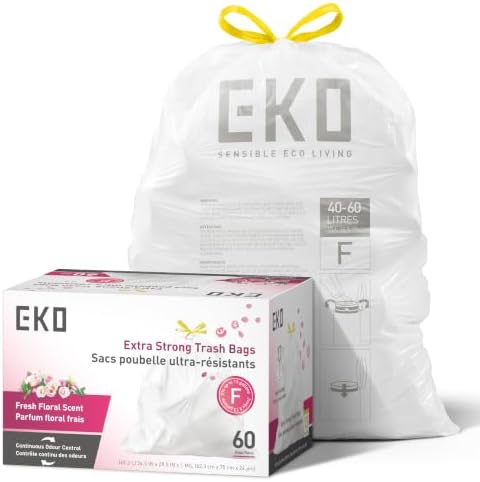 EKO Ultra-Strong Extra-Tall 13 Gallon Kitchen Trash Bags, Floral, 60 Ct by Unknown