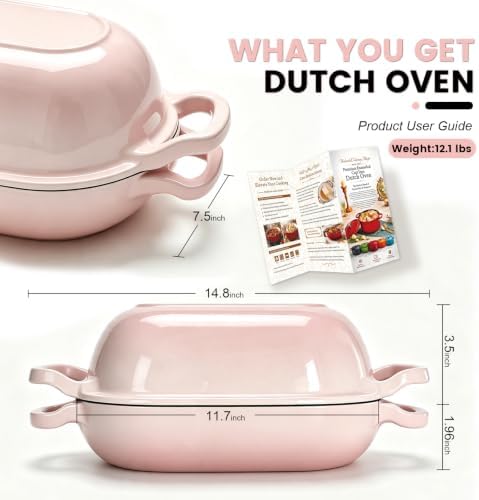 Oval Cast Iron Dutch Oven, Sourdough Bread Baking Pan with Lid, Pink - Image 2