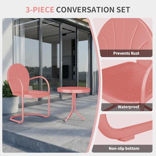 Outdoor 3-Piece Metal Bistro Set, Patio Conversation Set of 2,Pink - Image 6