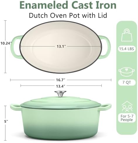 TeamFar 7QT Oval Dutch Oven, Enameled Cast Iron Dutch Oven Pot with Lid - Image 2