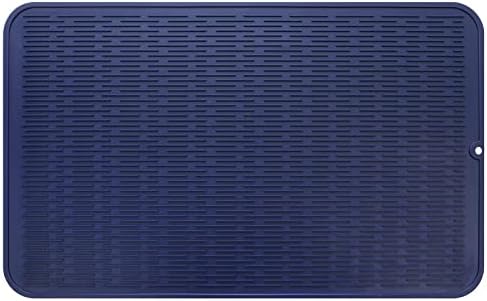 MicoYang Silicone Dish Drying Mat for Multiple Usage,Easy clean,Eco-friendly,Heat-resistant Silicone Mat for Kitchen Counter or Sink,Refrigerator or Drawer Liner Navy Blue 3XL 28 inches x 18 inches by MicoYang