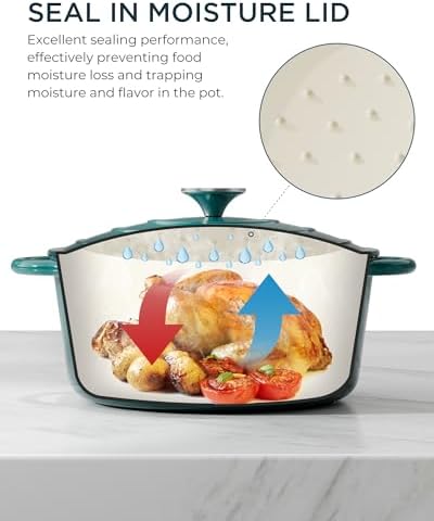 Enameled Cast Iron Dutch Oven, 4.5QT Pot with Lid, Bottle Green - Image 3