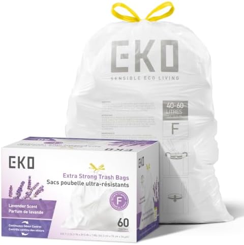 EKO Ultra-Strong Extra-Tall 13 Gallon Kitchen Trash Bags, Lavender, 60 Ct by Unknown