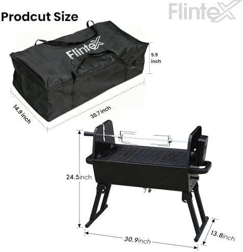 Flintex Portable Charcoal Grill, Dual Zone Rotisserie & Grill, Grill & Bag - Image 2