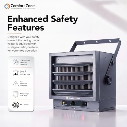 COMFORT ZONE 5000-Watt Fan-Forced Ceiling Mount Garage Heater - Grey - Image 5