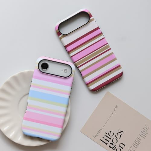 for iPhone Air Case, Magnetic Matte Frosted Dual-Layer Striped Phone Case for Women, Retro Aesthetic Cover Compatible with MagSafe Accessories - Pastel Dream - Image 4