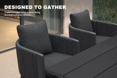 PURPLE LEAF Outdoor Dining Set 15 PC Aluminum with Olifen Wicker Chair Grey - Image 2