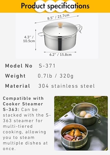 CAMPINGMOON 2L Camping Pot 304 Stainless Steel Wide Mouth S371 - Image 6