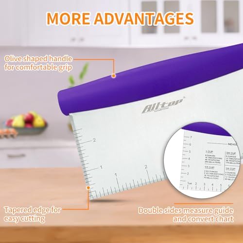 Bench Scraper & Dough Cutter, Pastry Tool for Baking, Purple - Image 3
