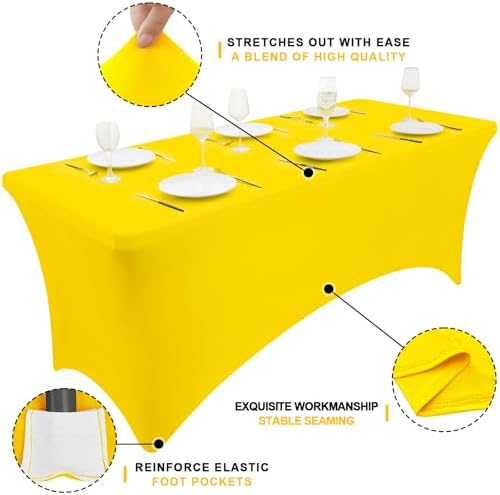 Smiry 2 Pack Spandex Table Cloth 5FT, Elastic Fitted Yellow Tablecloth - Image 3